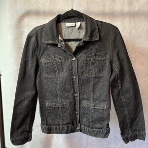 Black Denim Jacket with Rhinestone Buttons by Chico's Platinum, Sz 0, New